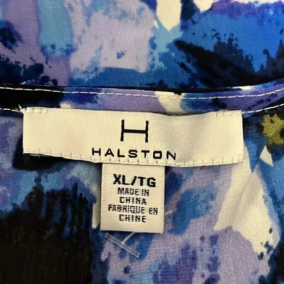 H by Halston Long Bell Sleeve Blue Floral  Print Blouse - Picture 10 of 13